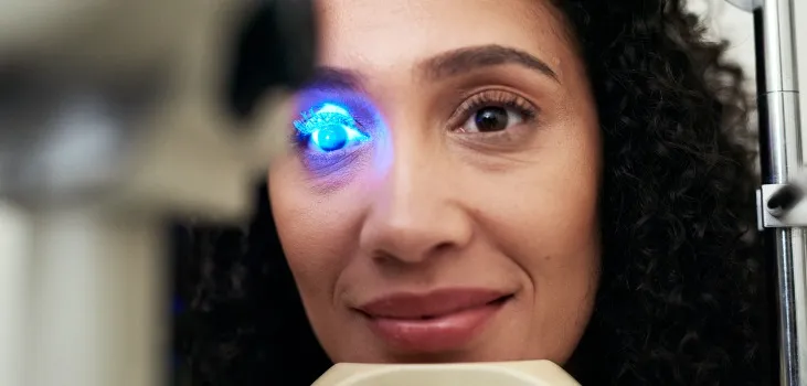 woman having eye exam at a eye care clinic